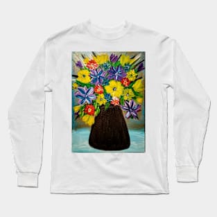 Some abstract mixed flowers in a metallic vase Long Sleeve T-Shirt